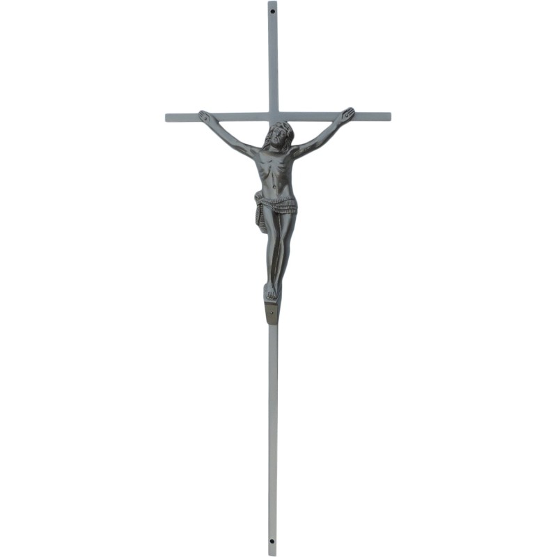 Croix cercueil «fil» acier avec Christ Zamak
