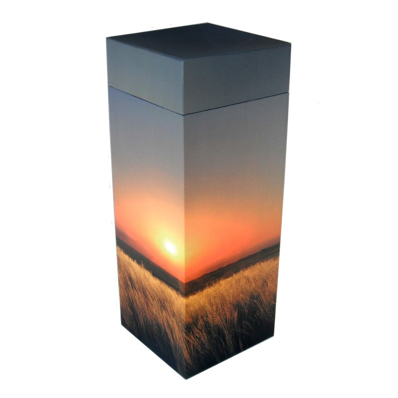 Urne funéraire carrée de dispersion - Couché de soleil sur champ