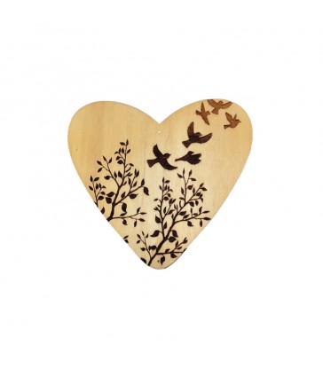 Coeur avec oiseaux en bois