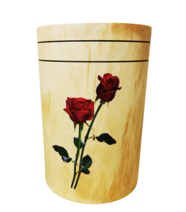 Urne funéraire en bois rainurée avec roses