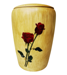 Urne funéraire en bois décor roses