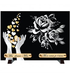 Plaque Funéraire Monochrome "Mains et roses"