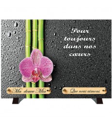 Plaque Funéraire "Orchidée et gouttes d'eau"