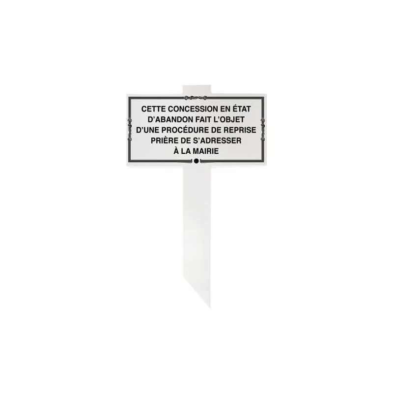 Plaque de concession cimetière sur piquet en PVC