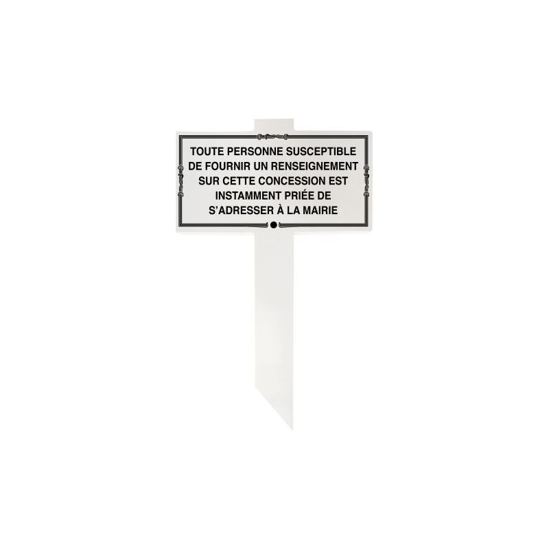 Plaque de concession cimetière sur piquet en PVC