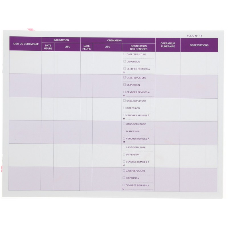 Registre des admissions en chambre funéraire