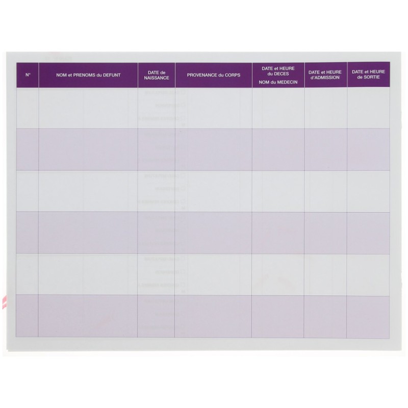 Registre des admissions en chambre funéraire