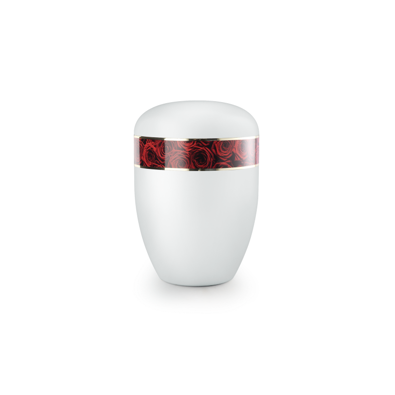 Urne funéraire biodégradable blanche bandeau de Roses