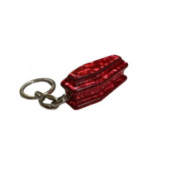 Porte-clés cercueil rouge marbré, en plastique