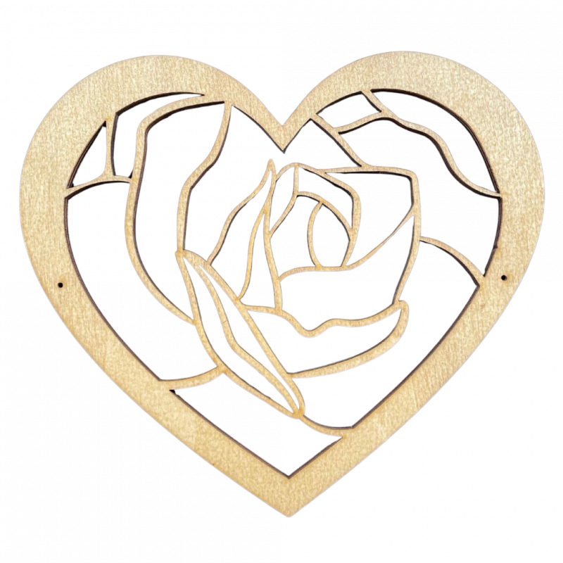 Cœur rose en bois - Emblème funéraire