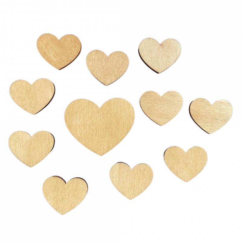 Lot de 11 cœurs en bois - Emblème funéraire