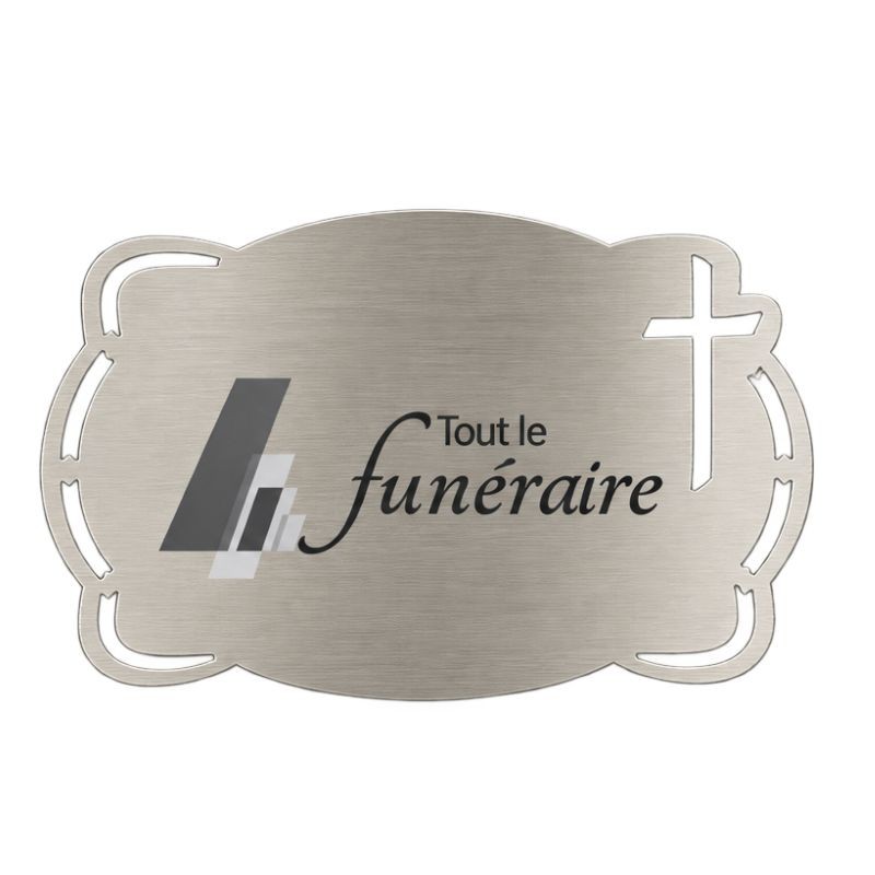 Plaque identité à graver autocollante GRIS NICKELE- Motif CROIX