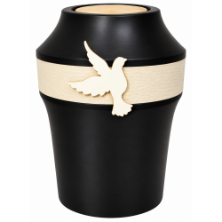 Urne funéraire en bois décor cuir et colombe bois