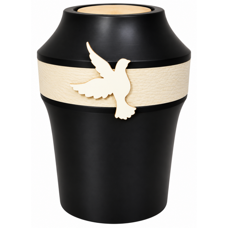 Urne funéraire en bois décor cuir et colombe bois