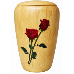 Urne funéraire en bois décor roses