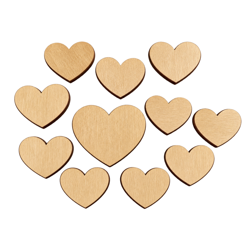 Lot de 11 cœurs en bois - Emblème funéraire